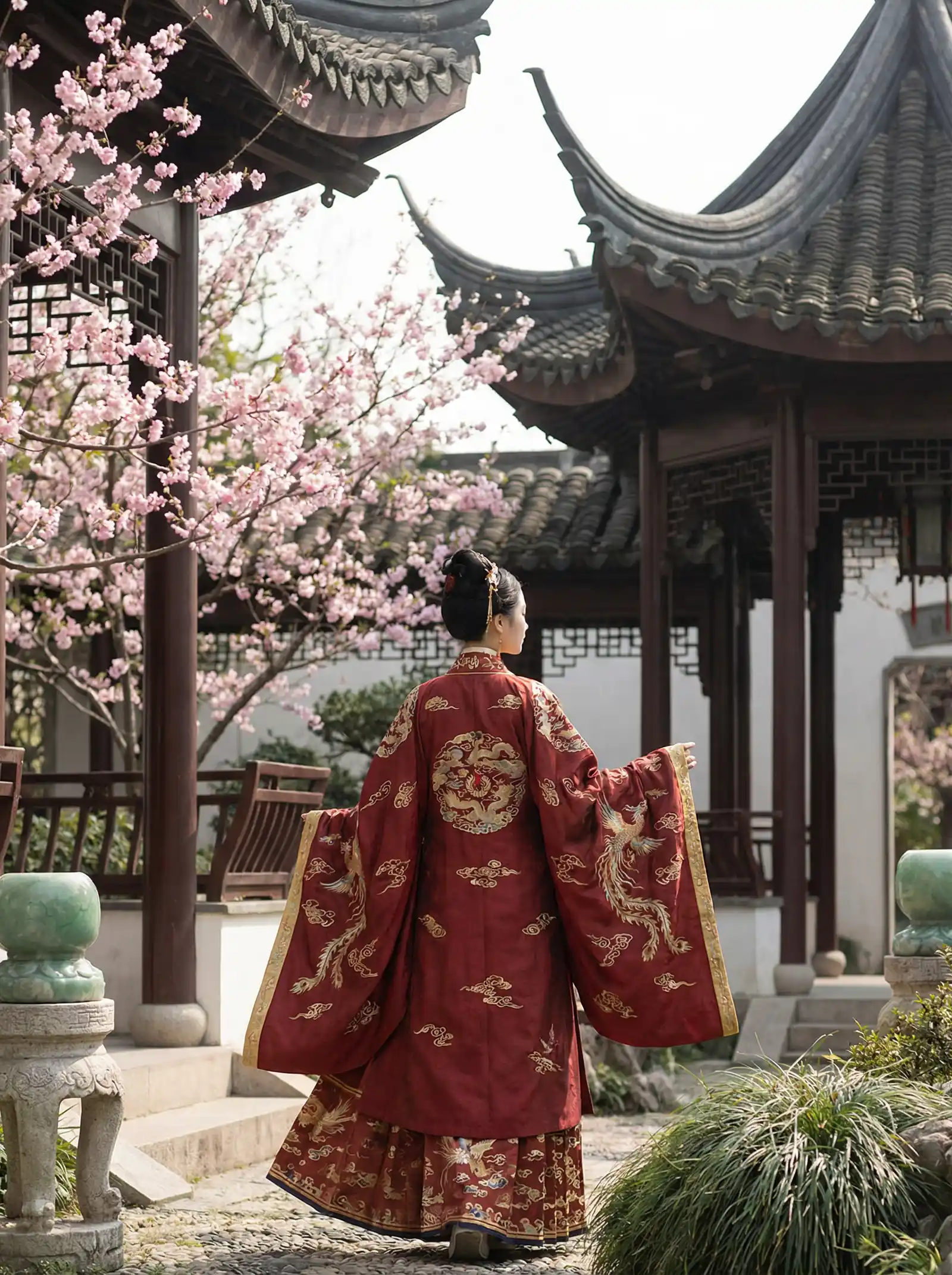 黄沙视频在线观看WWW官网 明制汉服红色凤凰刺绣